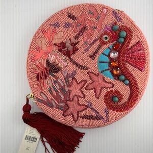 NWT Anthropologie Beaded Seahorse Clutch with Tassel